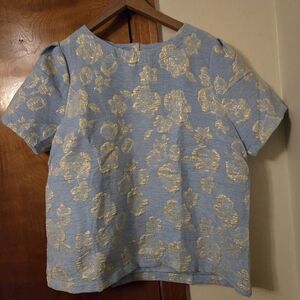 Umgee Floral Patterned Blue and Gold Top